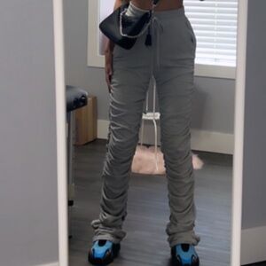 Fashion Nova Gray Ruched Straight Leg Pants